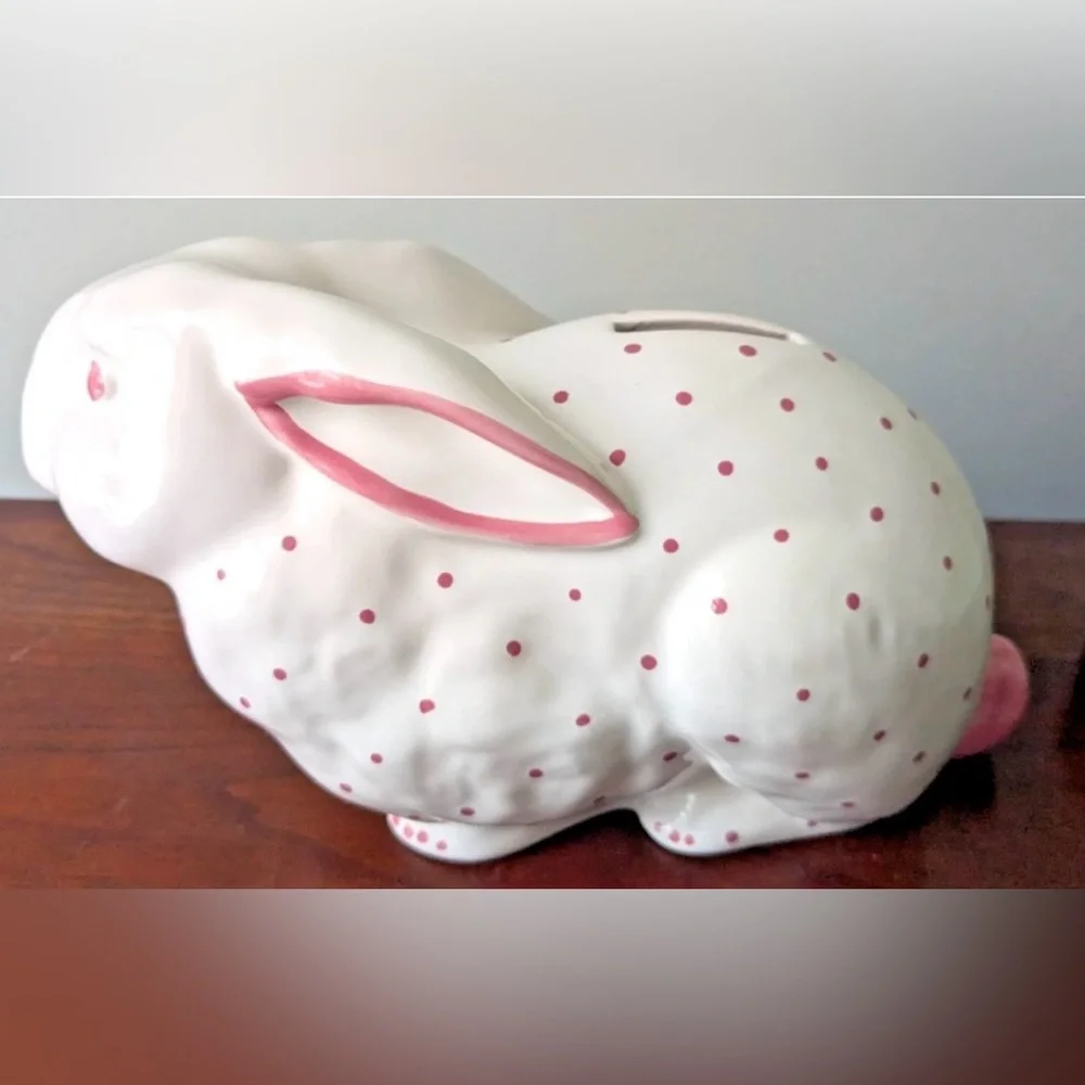 Tiffany & Co. White Ceramic Bunny with Pink Polka Dots - Picture 1 of 8